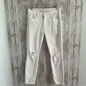 MOTHER Looker Ankle Fray Jeans in White Distressed 28